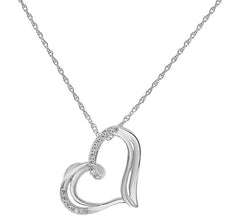 ESTATE .05CT DIAMOND 14KT WHITE GOLD 3D CLASSIC OPEN HEART SIDEWAYS LOVE PENDANT
