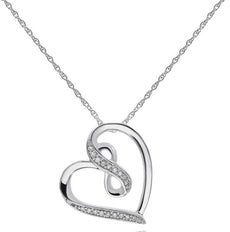 ESTATE .07CT DIAMOND 14KT WHITE GOLD 3D HEART INFINITY LOVE KNOT PENDANT