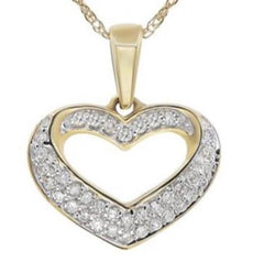 ESTATE .14CT DIAMOND 14KT YELLOW GOLD DOUBLE ROW CLASSIC OPEN HEART LOVE PENDANT