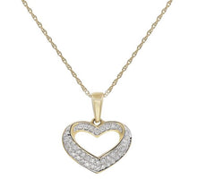 ESTATE .14CT DIAMOND 14KT YELLOW GOLD 3D OPEN HEART LOVE PENDANT
