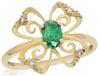 ESTATE .45CT DIAMOND & AAA EMERALD 14KT YELLOW GOLD OVAL & ROUND 3 FLOWER RING