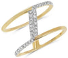ESTATE .22CT DIAMOND 14K YELLOW GOLD 3D DOUBLE ROW DOUBLE RING DIAGONAL FUN RING