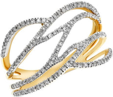 ESTATE WIDE .38CT DIAMOND 18K YELLOW GOLD MULTI ROW CRISS CROSS ANNIVERSARY RING