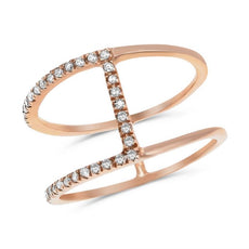 ESTATE .20CT DIAMOND 14KT ROSE GOLD 3D SEMI BAR FUN RING