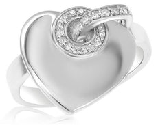 ESTATE .13CT DIAMOND 14KT WHITE GOLD 3D HEART SHAPE LOVE KNOT LOVE RING
