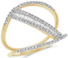 WIDE .22CT DIAMOND 14KT YELLOW GOLD 3D ROUND & BAGUETTE DIAGONAL BAR FUN RING