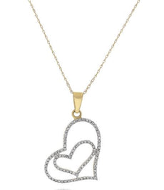 .24CT DIAMOND 14KT TWO TONE GOLD 3D DOUBLE OPEN HEART SIDE WAYS LOVE PENDANT
