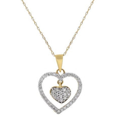 .33CT DIAMOND 14KT TWO TONE GOLD 3D CLASSIC OPEN PUFF DOUBLE HEART LOVE PENDANT