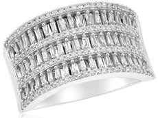 WIDE .46CT DIAMOND 14KT WHITE GOLD MULTI ROW ROUND & BAGUETTE ANNIVERSARY RING