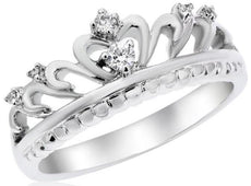 ESTATE .10CT DIAMOND 14KT WHITE GOLD 3D SIX STONE CROWN FUN RING