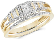 .46CT DIAMOND 14KT YELLOW GOLD PRINCESS & BAGUETTE WEDDING ENGAGEMENT RING SET