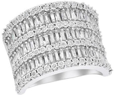 WIDE .77CT DIAMOND 14KT WHITE GOLD MULTI ROW ROUND & BAGUETTE ANNIVERSARY RING