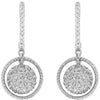 ESTATE .40CT DIAMOND 14KT WHITE GOLD 3D CLUSTER FLOWER CIRCULAR HANGING EARRINGS