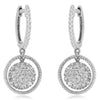 ESTATE .40CT DIAMOND 14KT WHITE GOLD 3D CLUSTER FLOWER CIRCULAR HANGING EARRINGS