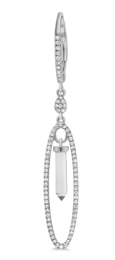 1.48CT DIAMOND & AAA WHITE TOPAZ 14KT WHITE GOLD OVAL LEVERBACK HANGING EARRINGS