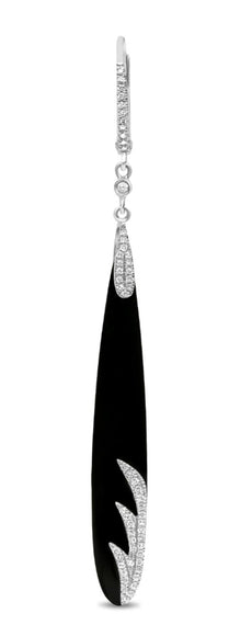 ESTATE 8.0CT DIAMOND & AAA BLACK ONYX 14K WHITE GOLD MULTI LEAF HANGING EARRINGS