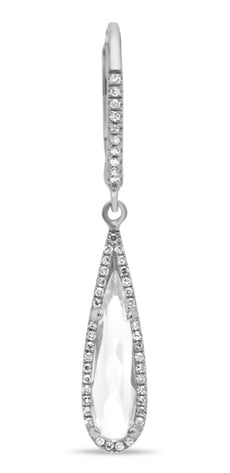 2.08CT DIAMOND & WHITE TOPAZ 14K WHITE GOLD TEAR DROP LEVERBACK HANGING EARRINGS