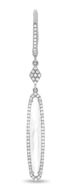 3.53CT DIAMOND & AAA WHITE TOPAZ 14KT WHITE GOLD OVAL ELONGATED HANGING EARRINGS
