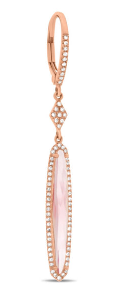 2.84CT DIAMOND & AAA PINK AMETHYST 14K ROSE GOLD OVAL ELONGATED HANGING EARRINGS
