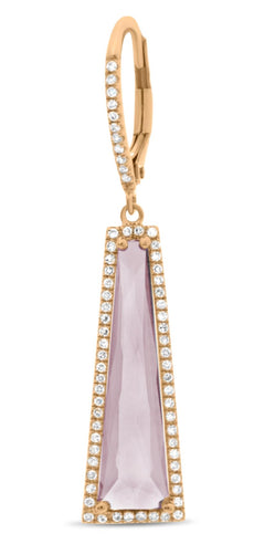 4.6CT DIAMOND & PINK AMETHYST 14KT ROSE GOLD TRILLION ELONGATED HANGING EARRINGS