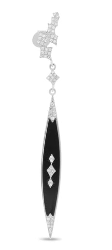 2.28CT DIAMOND & AAA BLACK ONYX 14K WHITE GOLD SQUARE ELONGATED HANGING EARRINGS