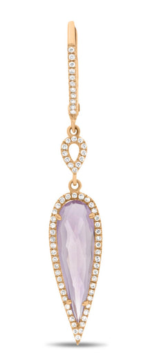 3.93CT DIAMOND & AAA AMETHYST 14K ROSE GOLD TEAR DROP LEVERBACK HANGING EARRINGS