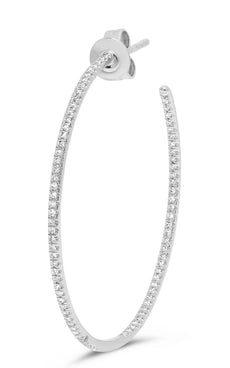 ESTATE 0.14CT DIAMOND 14KT WHITE GOLD 3D CLASSIC ROUND HOOP HANGING EARRINGS