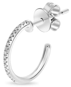 ESTATE .14CT DIAMOND 14KT WHITE GOLD 3D ROUND CLASSIC HOOP HANGING EARRINGS