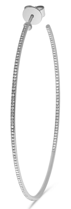 ESTATE EXTRA LARGE .71CT DIAMOND 14KT WHITE GOLD CLASSIC HOOP HANGING EARRINGS
