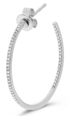 ESTATE .20CT DIAMOND 14KT WHITE GOLD 3D CLASSIC HOOP HANGING EARRINGS