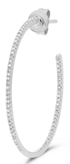 ESTATE LARGE .31CT DIAMOND 14KT WHITE GOLD 3D CLASSIC HOOP HANGING EARRINGS