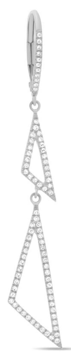 .37CT DIAMOND 14KT WHITE GOLD 3D DOUBLE TRIANGULAR LEVERBACK HANGING EARRINGS