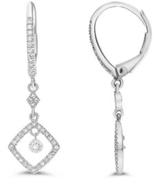 ESTATE .28CT DIAMOND 14KT WHITE GOLD SOLITAIRE SQUARE LEVERBACK HANGING EARRINGS