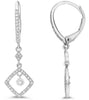 ESTATE .28CT DIAMOND 14KT WHITE GOLD SOLITAIRE SQUARE LEVERBACK HANGING EARRINGS
