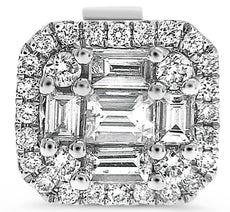.57CT DIAMOND 14KT WHITE GOLD 3D ROUND & BAGUETTE CLUSTER OCTAGON STUD EARRINGS