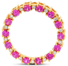1.23CT DIAMOND AAA PINK SAPPHIRE 14K YELLOW GOLD CIRCLE OF LIFE FLOATING PENDANT