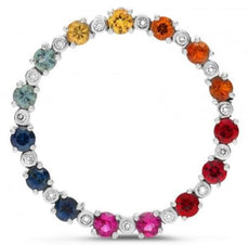 2.77CT DIAMOND & AAA RAINBOW SAPPHIRE 14KT YELLOW GOLD 3D CIRCLE OF LIFE PENDANT