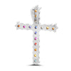 .54CT DIAMOND & AAA RAINBOW SAPPHIRE 14KT WHITE GOLD 3D CROSS FLOATING PENDANT