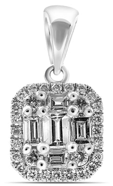 .29CT DIAMOND 14K WHITE GOLD 3D ROUND & BAGUETTE CLUSTE OCTAGON FLOATING PENDANT