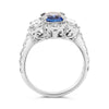 3.26CT DIAMOND & AAA SAPPHIRE 18KT WHITE GOLD 3 STONE OVAL HALO ENGAGEMENT RING