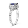 3.26CT DIAMOND & AAA SAPPHIRE 18KT WHITE GOLD 3 STONE OVAL HALO ENGAGEMENT RING