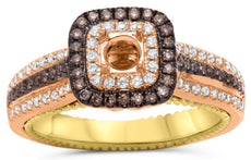 .55CT WHITE & MOCHA DIAMOND 14K ROSE GOLD SQUARE HALO SEMI MOUNT ENGAGEMENT RING