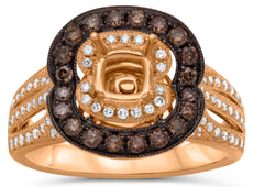 .85CT WHITE & MOCHA DIAMOND 14KT ROSE GOLD ROUND HALO SEMI MOUNT ENGAGEMENT RING