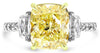 LARGE 4.57CT WHITE & FANCY YELLOW DIAMOND PLATINUM ROUND CUSHION ENGAGEMENT RING