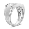 ESTATE WIDE .60CT DIAMOND 14KT WHITE GOLD 3D RECTANGULAR MATTE & SHINY MENS RING