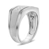 ESTATE WIDE .18CT DIAMOND 14KT WHITE GOLD 3D RECTANGULAR MATTE & SHINY MENS RING
