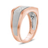 ESTATE WIDE .18CT DIAMOND 14KT ROSE GOLD 3D RECTANGULAR MATTE & SHINY MEN'S RING