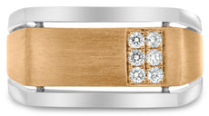 ESTATE .17CT DIAMOND 14KT ROSE GOLD MATTE & SHINY RECTANGULAR 6 STONE MENS RING
