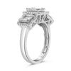 WIDE .81CT DIAMOND 14K WHITE GOLD ROUND & BAGUETTE PAST PRESENT FUTURE LOVE RING