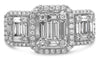 WIDE .81CT DIAMOND 14K WHITE GOLD ROUND & BAGUETTE PAST PRESENT FUTURE LOVE RING
